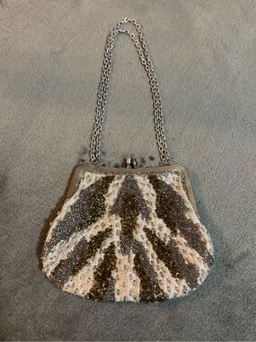 Vintage Gold and Silver Beaded Evening Satin Clutch